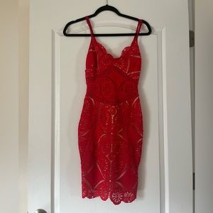 NW Fashion Nova sexy red lace dress, XS